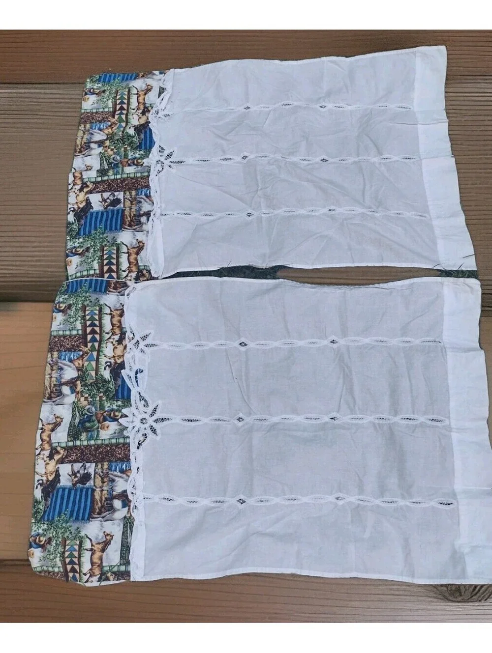 Vintage Embroidered Cutwork Tablecloth Horse Western Kitchen Curtain Panels Set
